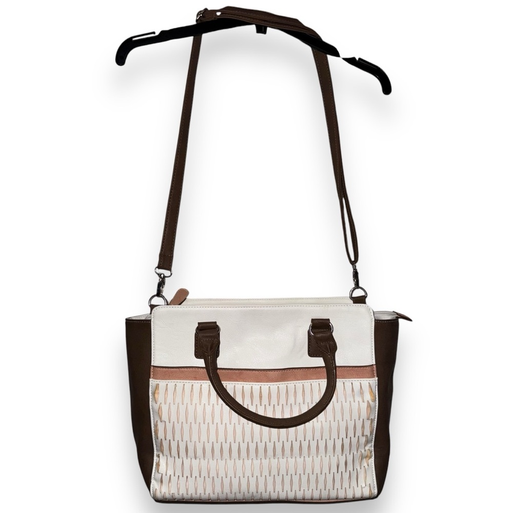 Stylish White and Brown Large Tote Bag